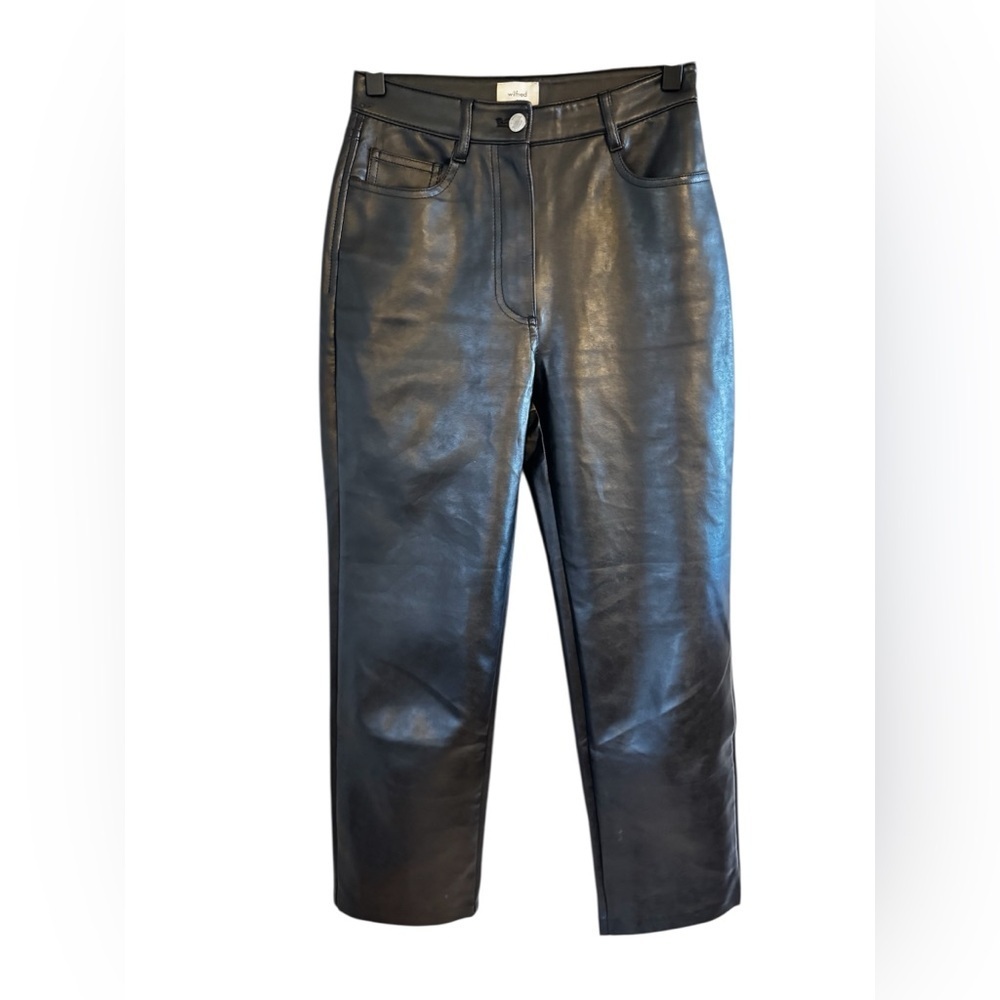 Aritzia Wilfred Melina Classic Black Vegan Faux Leather High Waisted Pant Sz 2 - Picture 2 of 11